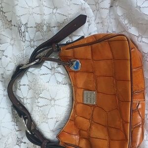 Vintage Dooney & Bourke Croco Leather Shoulder Bag - Coral Orange
